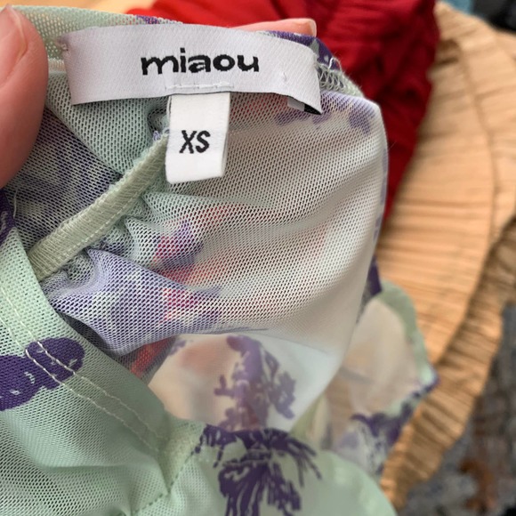 Miaou Renzo Mint Toile Midi Ruched Dress Mint Purple Womens XS - Picture 15 of 16